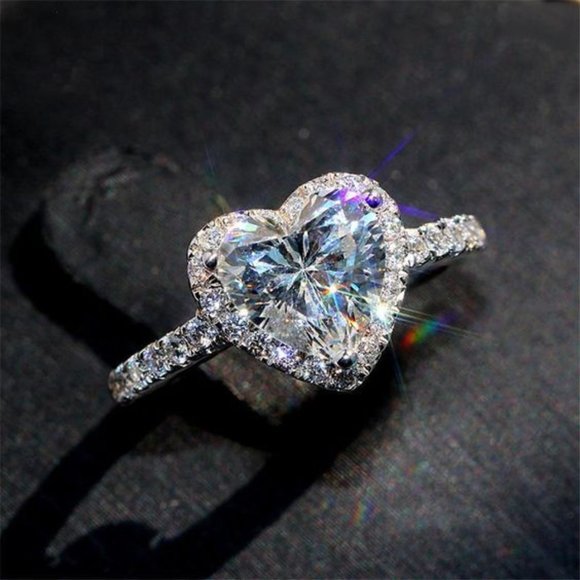 Sweet Pure CZ Heart Cubic Shiny Diamonds Silver Heart Rings for Women, INDN8521 - Picture 2 of 2